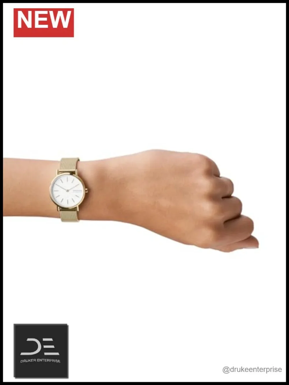 30mm Stainless Steel Mesh Quartz Wrist Watch with Crystal Accents